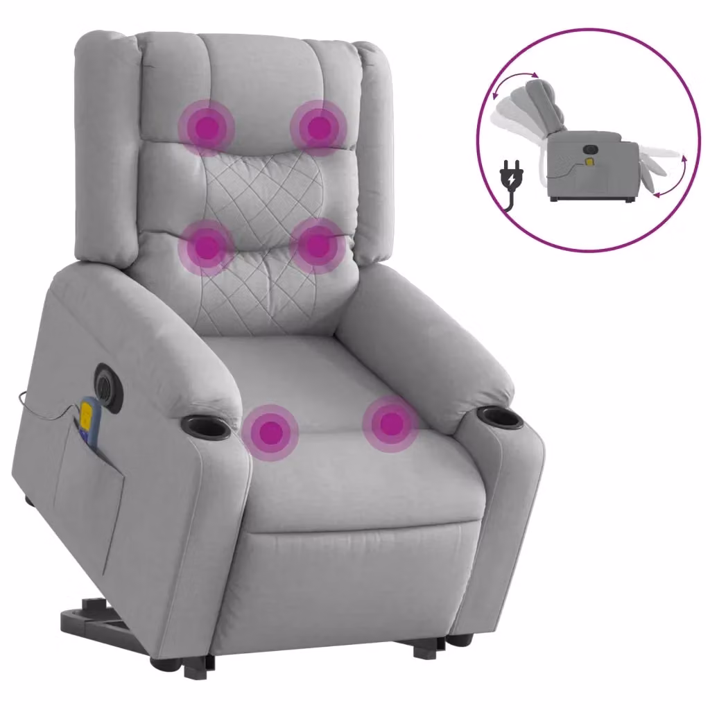 vidaXL Poltrona Alzapersona Elettrica con Massaggio Grigia in Tessuto – 2