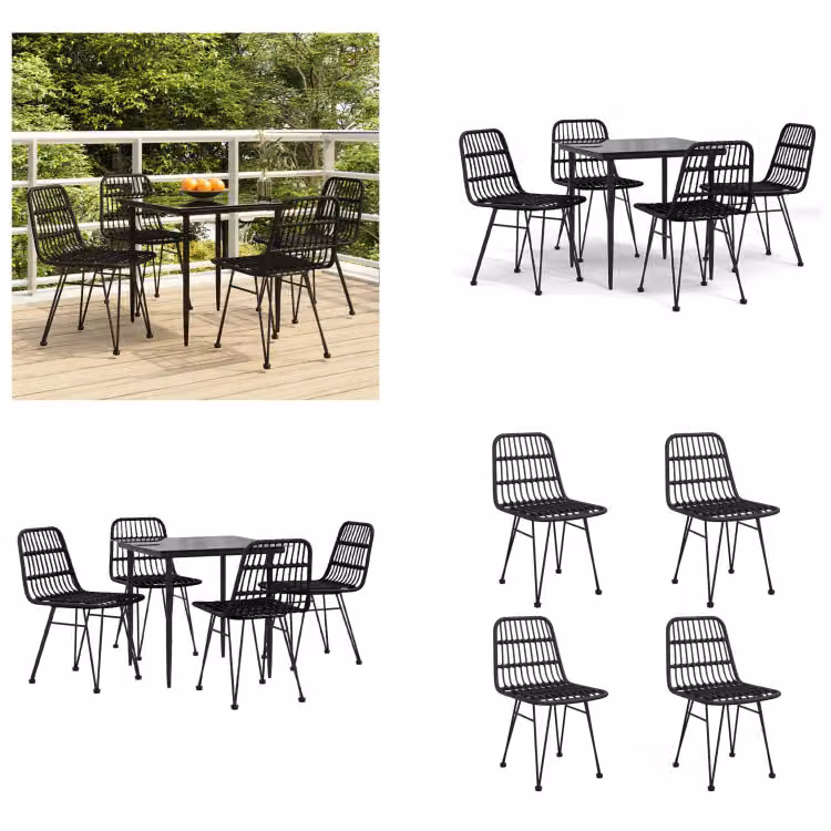 vidaXL Set da pranzo da giardino 5 pezzi in poly rattan nero - Set da pranzo da giardino - Set da pranzo da terrazza - Set da pranzo da esterno