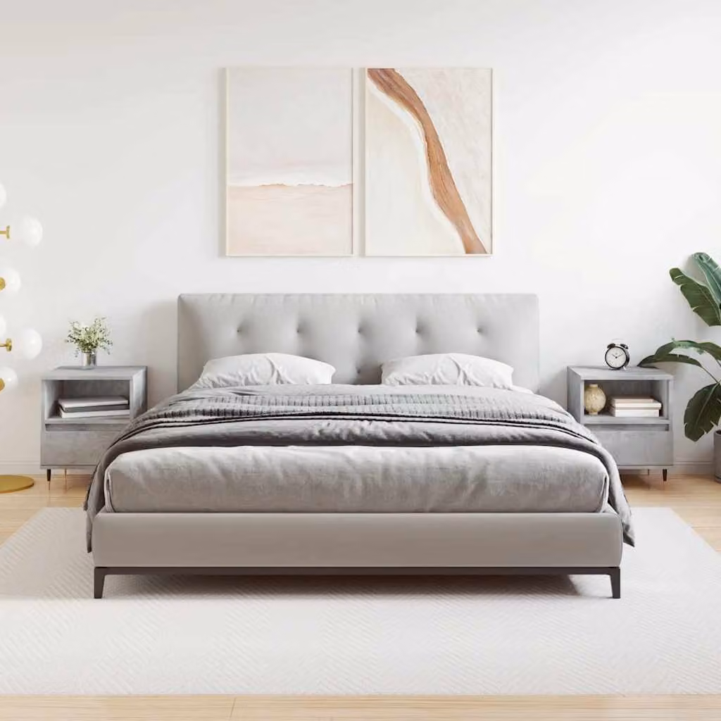 Set di 2 comodini vidaXL moderni in legno e metallo, colore grigio opaco, L 40 cm x P 35 cm x H 50 cm, modello da appendere alla parete