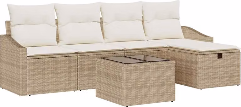 Set di divani con cuscino con archiviazione Beige polyrattan