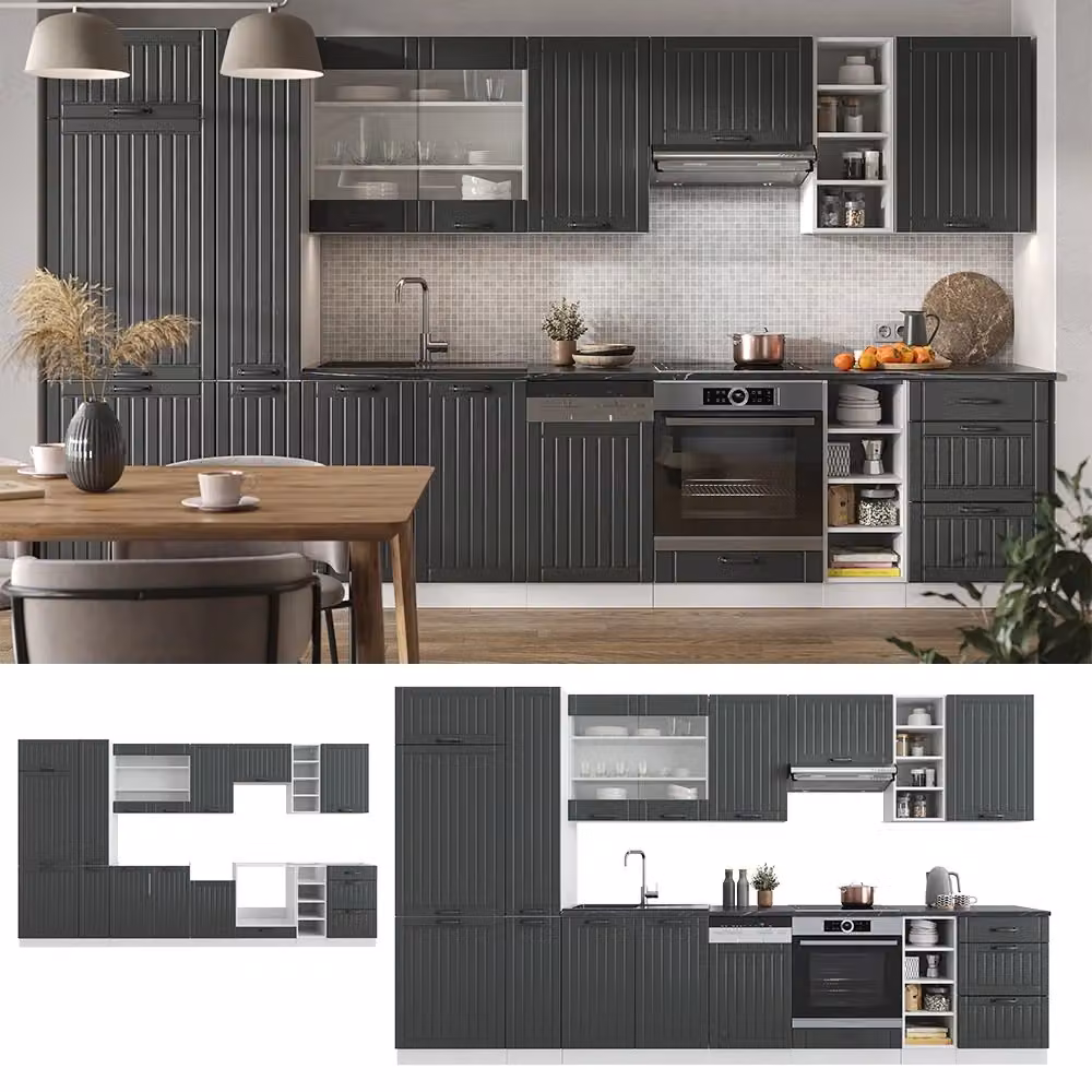 Cucina componibile Vicco Fame-Line Antracite e Bianco con armadio alto, larghezza: 355 cm – 2