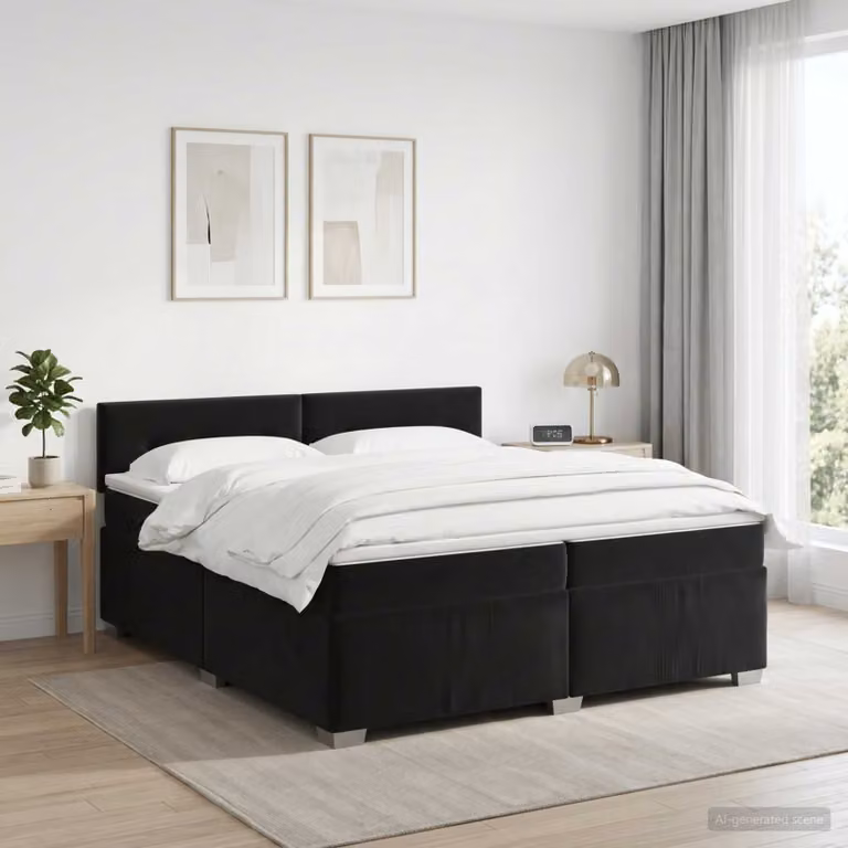 Letto box spring vidaXL con materasso a molle insacchettate in velluto nero L/P/H: 200 x 200 x 46 cm