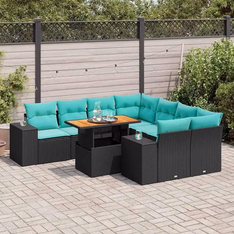 Maison Exclusive - Set da giardino 9 pezzi con cuscini in polyrattan nero