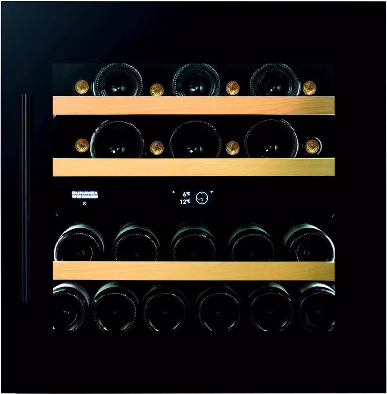 Cantina Linea Prime porta 'full glass' nera con maniglia nera, classe F, 25 bottiglie - DVP-25.65DB
