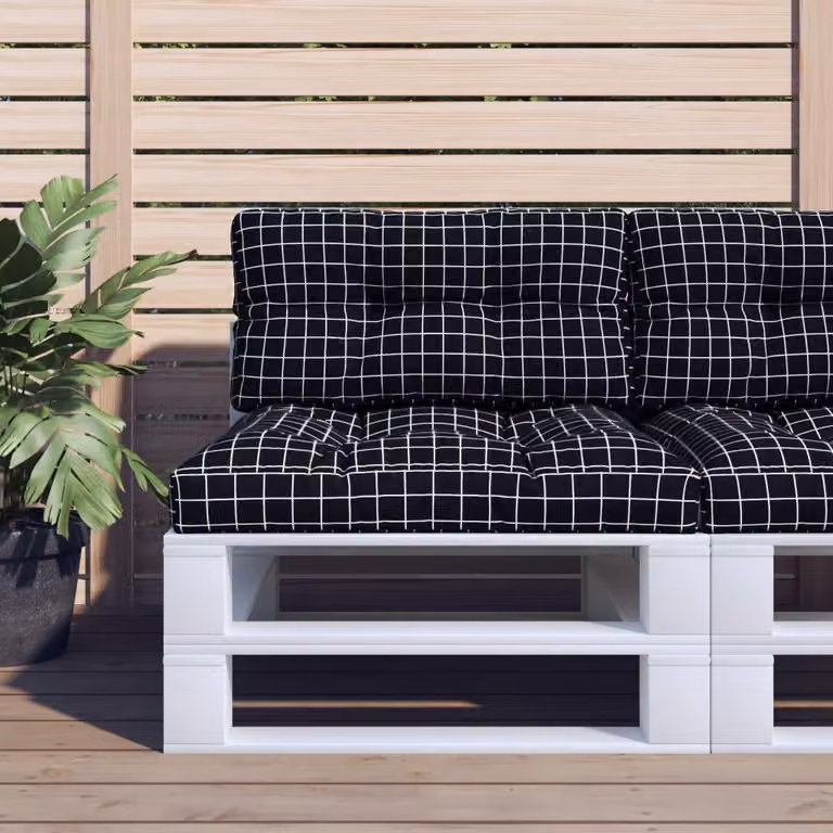 vidaXL Set di 2 Cuscini per Pallet Rettangolari in Poliestere, Colore Nero e Multicolore, Resistenti all'Acqua e ai Raggi UV