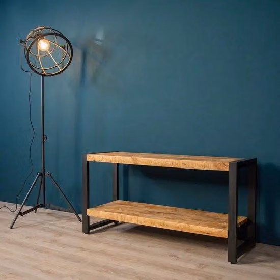Supporto per televisore in mogano e metallo, dimensioni 120x40x60 cm