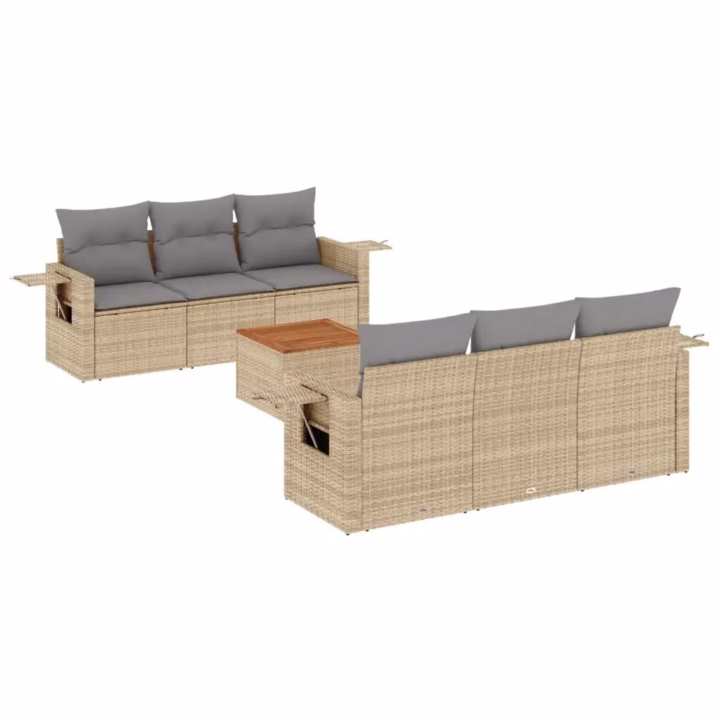 Set di divani da giardino vidaXL in polyrattan da 7 pezzi con cuscini beige e struttura in metallo – 2