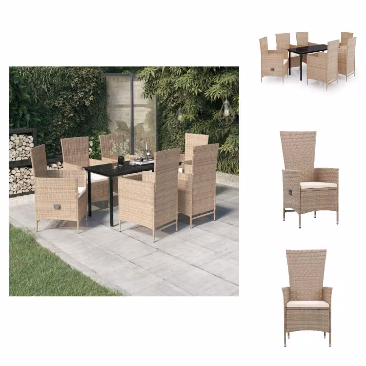 vidaXL Set da pranzo da giardino 7 pezzi con cuscini Beige - Set di mobili da giardino
