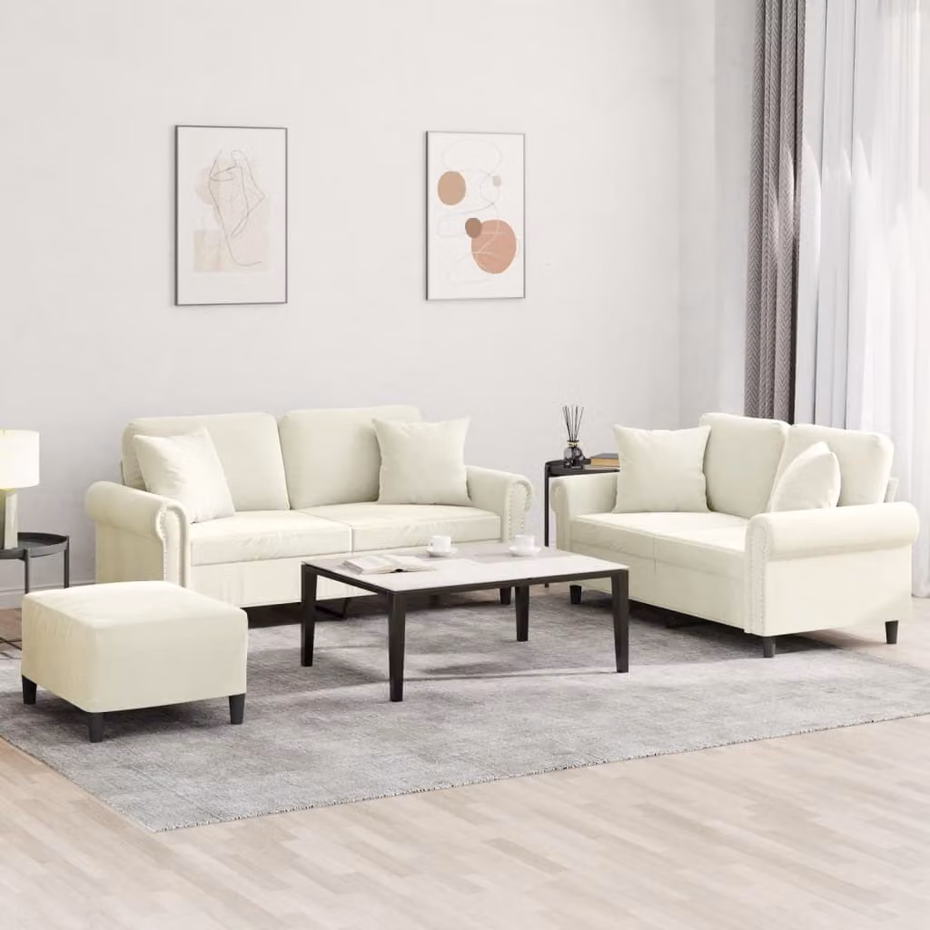 Maison Exclusive - Set divano a 3 pezzi con cuscini in velluto color crema