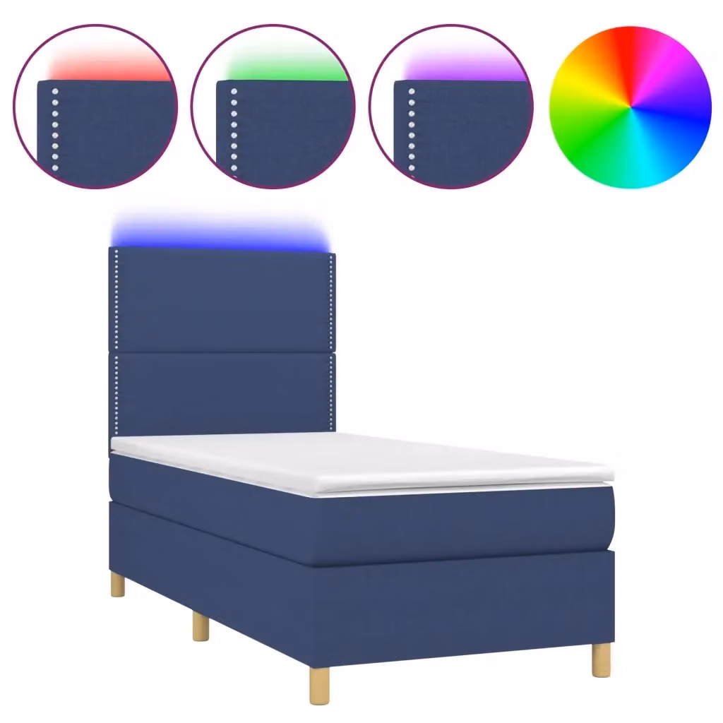 Letto a molle con materasso vidaXL in tessuto blu e bianco con illuminazione LED sottostante e porta USB, L/P: 90 x 200 cm – 2