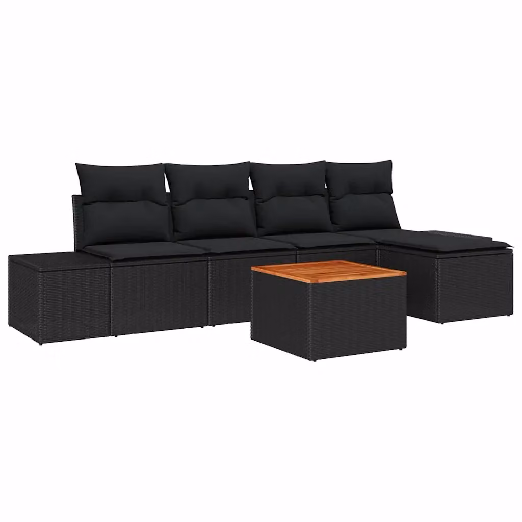 Set Divano da Giardino vidaXL 6 pz in Polyrattan Nero con Cuscini e Contenitore per Archiviazione – 2