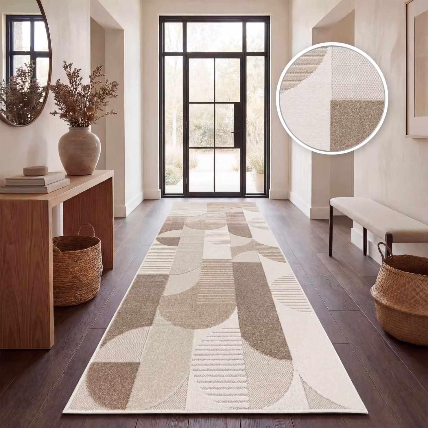 Tappeto geometrico boho per interni ed esterni Cotara beige e marrone L: 100 cm, P: 60 cm – 3