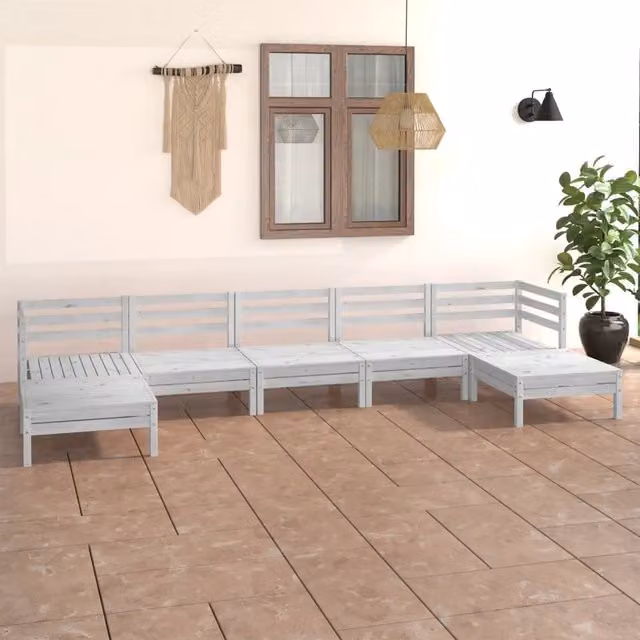 Set Salotto da Giardino 7 pz in Legno Massello di Pino Bianco 3083345