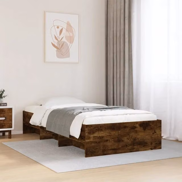 Struttura Letto Design Mania in Rovere Fumo con Doghe in Legno, L/P: 100 x 200 cm