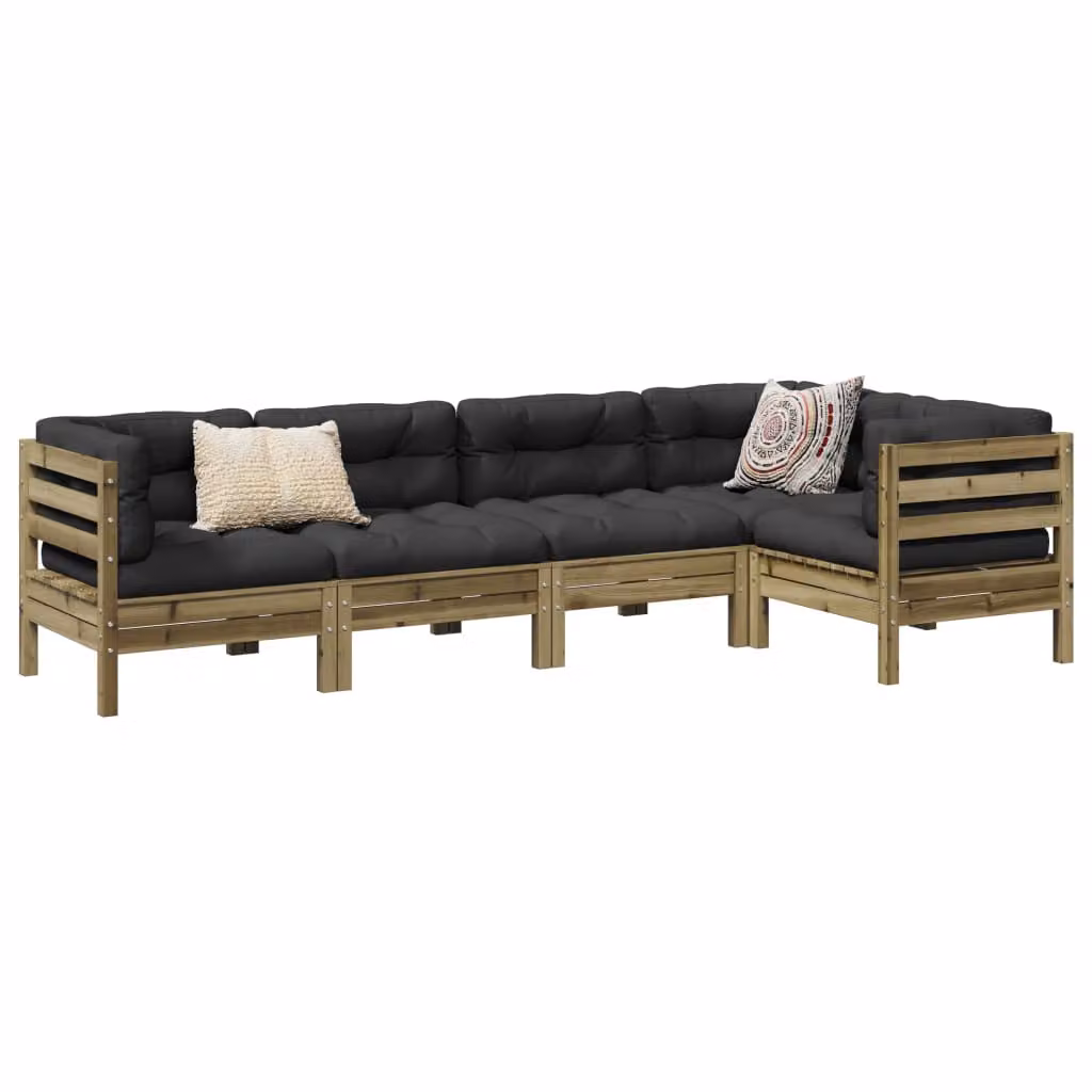 Set di Divani da Giardino vidaXL 5 Pezzi in Legno di Pino Trattato con Cuscini Antracite e Marrone – 1