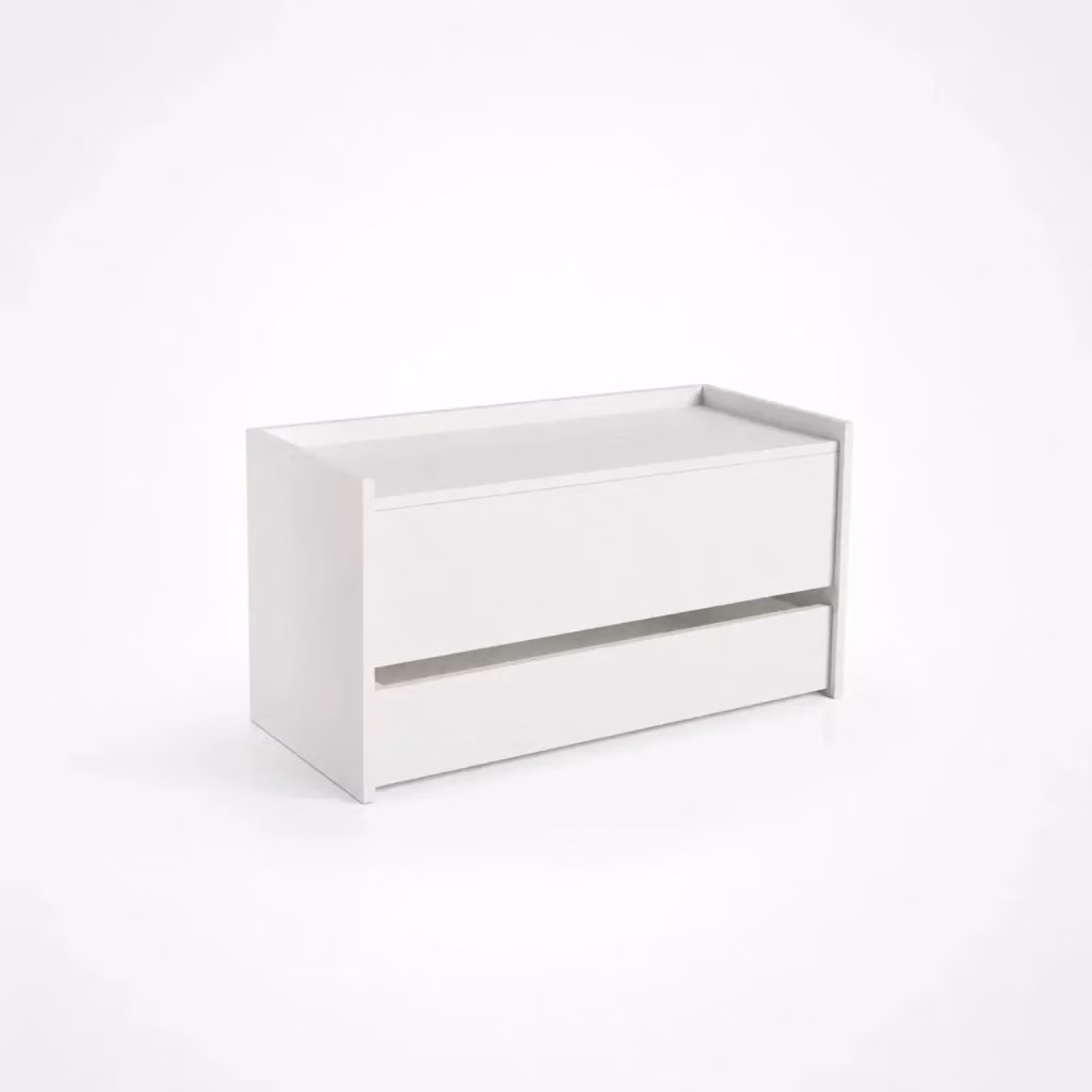 Cassapanca Contenitore THE WHITE STONE Bianca con Scarpiera e Seduta in Tessuto, L/P/H: 90 x 40 x 46 cm – 2