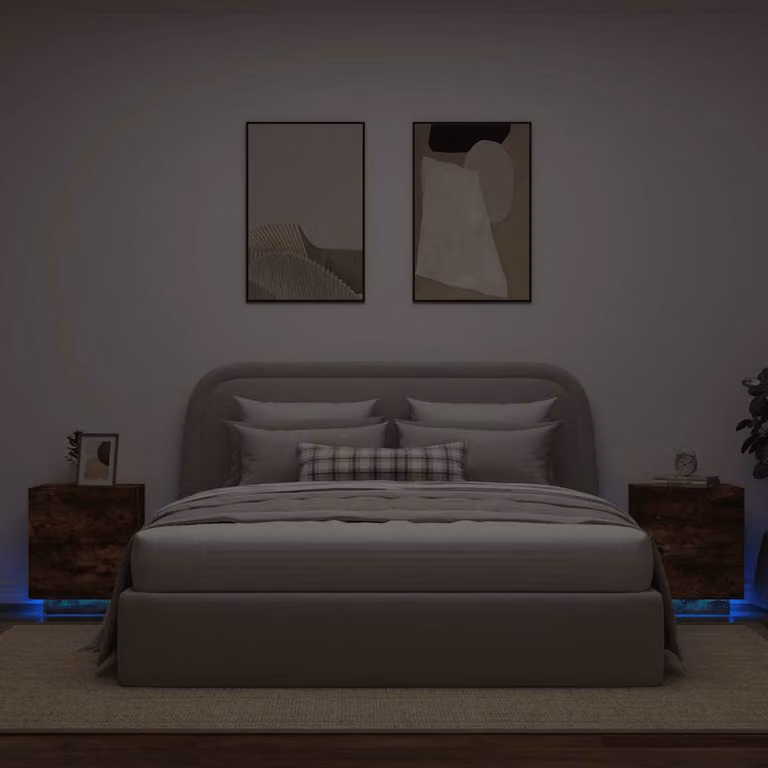 Set di 2 comodini sospesi vidaXL con luci LED integrate in legno Rovere Fumo, design moderno per camera da letto