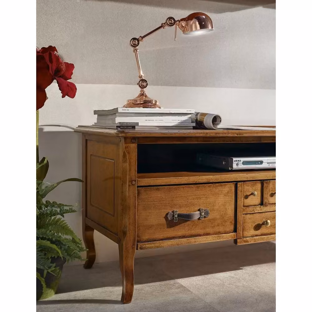 Porta TV classico in legno Bassano marrone con 1 cassetto soft close Mobili 2G L: 135 cm, P: 45 cm, H: 54 cm – 2