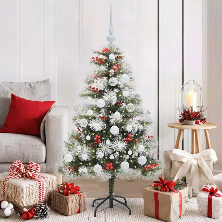 Albero di Natale artificiale moderno vidaXL con luci LED bianco caldo, Verde e bianco, Altezza: 120 cm