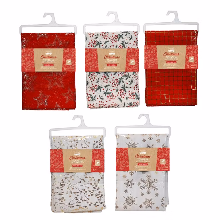 Tovaglia Natalizia Vestiamo Casa Gran Natale Antimacchia per 12 Posti con Decorazioni Laminate L: 360 cm, P: 140 cm