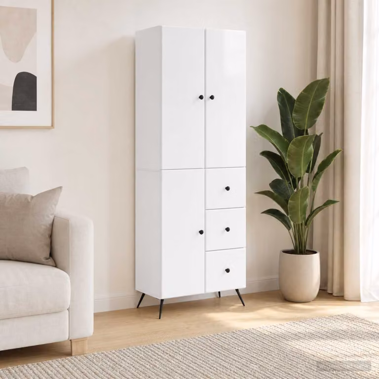 Set di 2 armadi moderni vidaXL in MDF bianco lucido con ante a battente e ripiani interni H: 185 cm, L: 90 cm, P: 34,5 cm