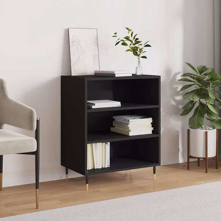 Credenza moderna vidaXL in legno e metallo nera L 57 cm, P 35 cm, H 70 cm