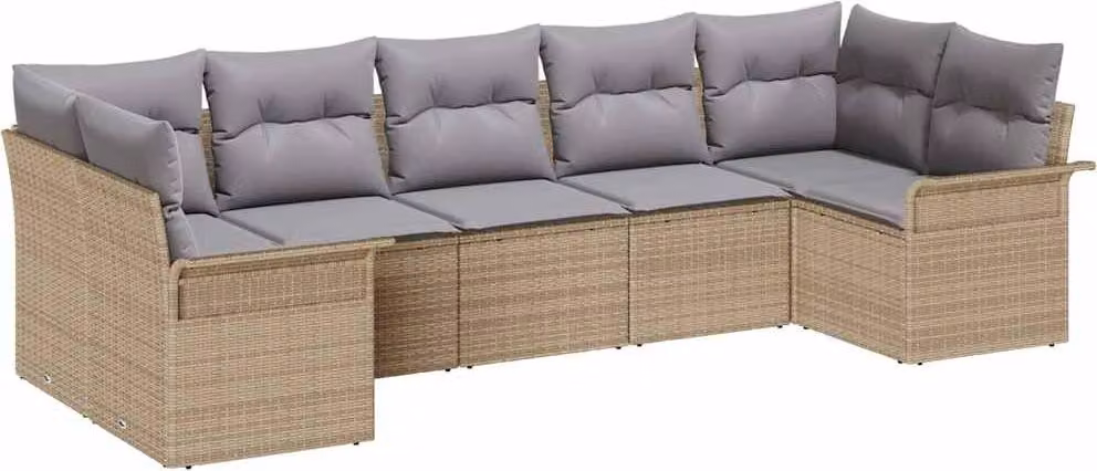 Set Divano da Giardino con cuscino 7 pcs Beige polyrattan
