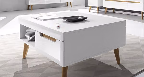 Tavolino Tavolino da salotto Tavolino 107cm bianco lucido rovere riviera