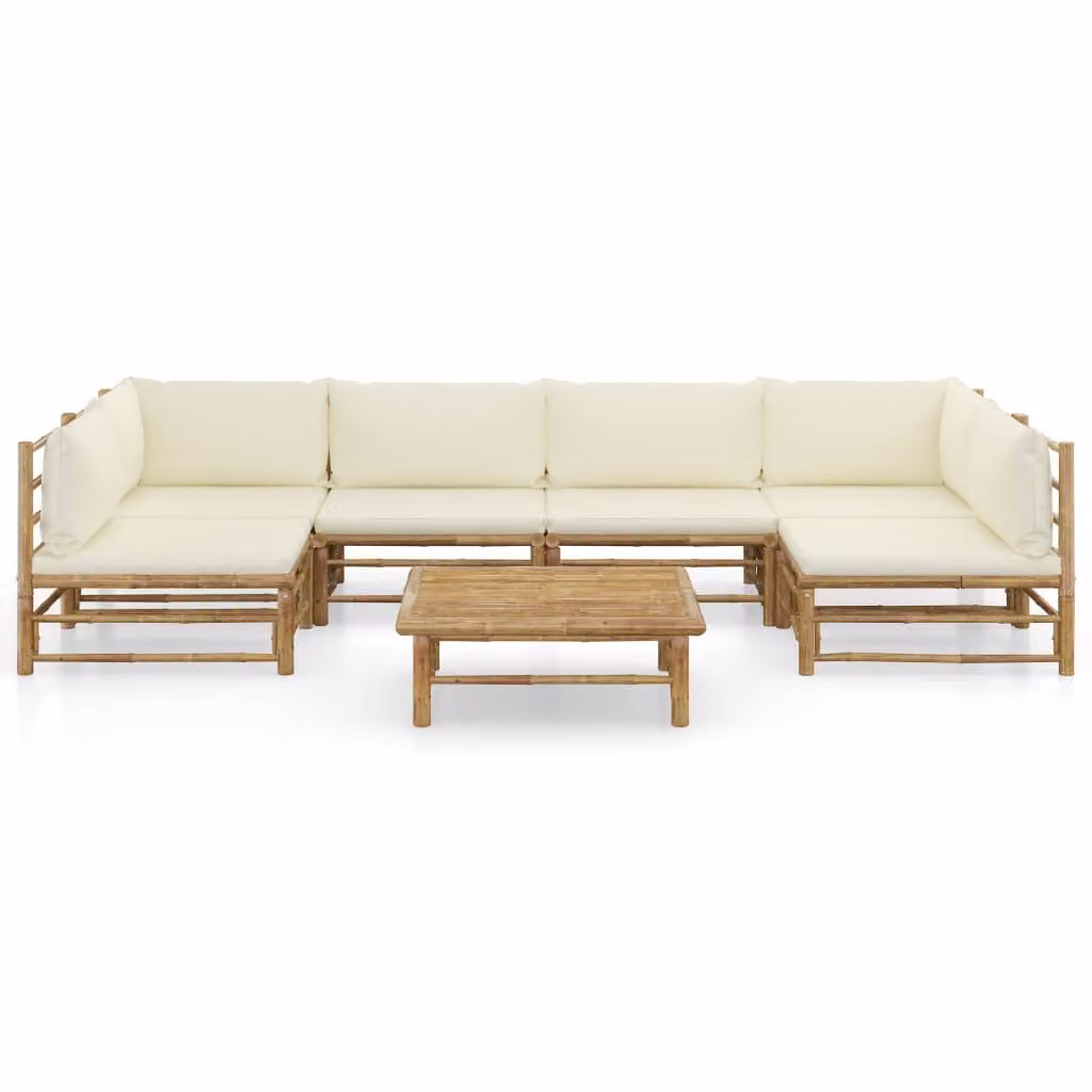 set di 7 pezzi per salotto da giardino con cuscini in bambù bianco crema