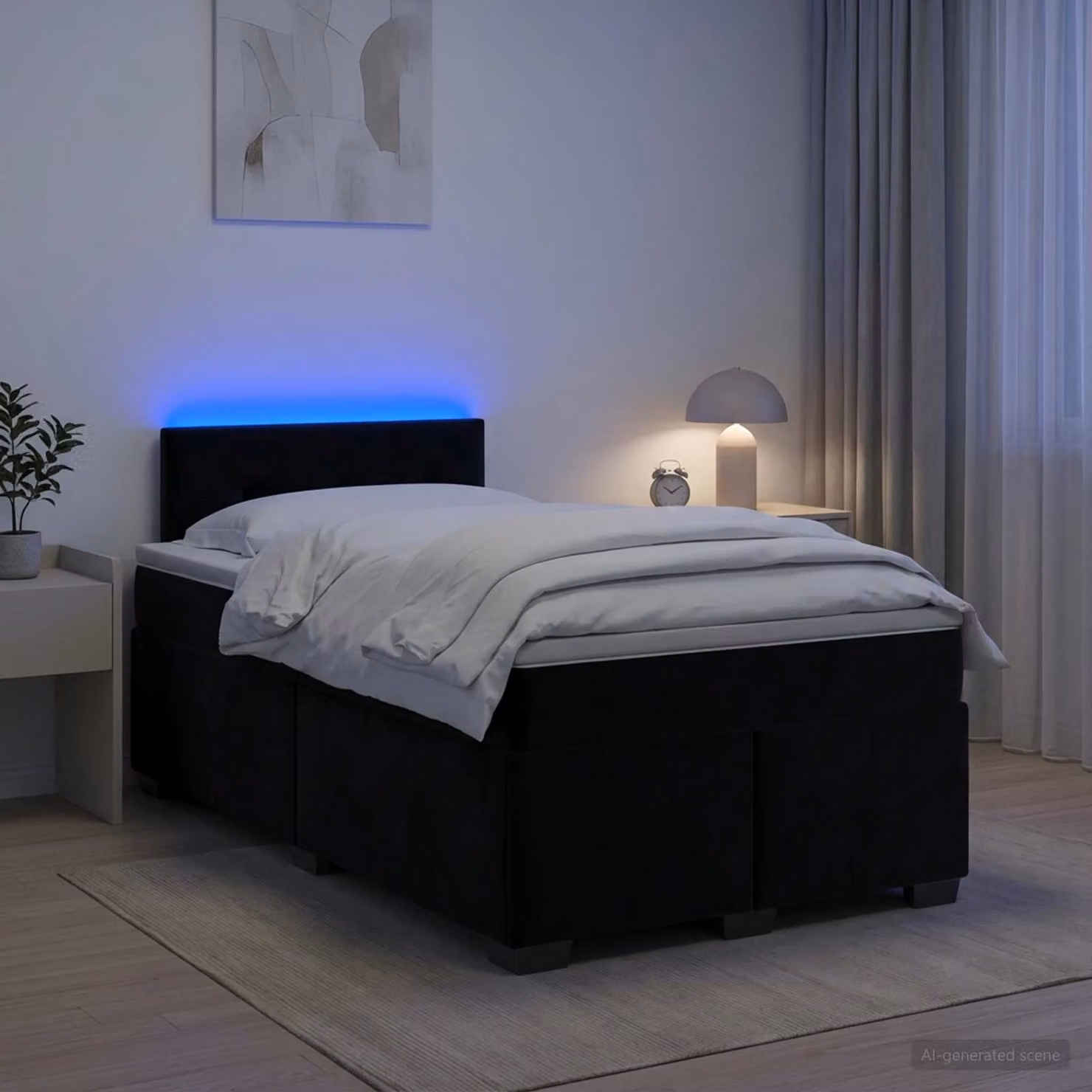 Letto con Box Spring, Materasso e Illuminazione LED vidaXL in Velluto Nero L: 120 cm, P: 200 cm