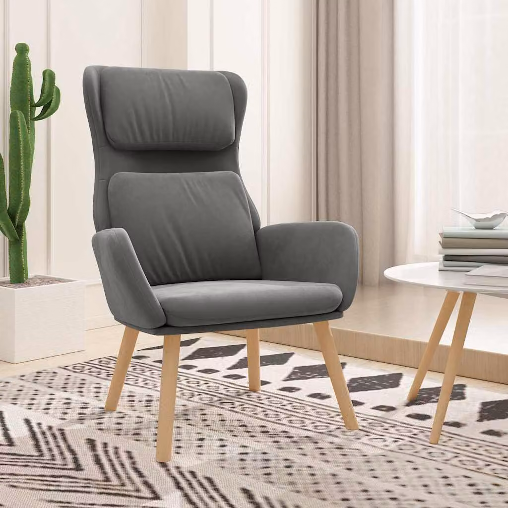 Sedia Relax vidaXL in Velluto Grigio con Braccioli e Struttura in Metallo