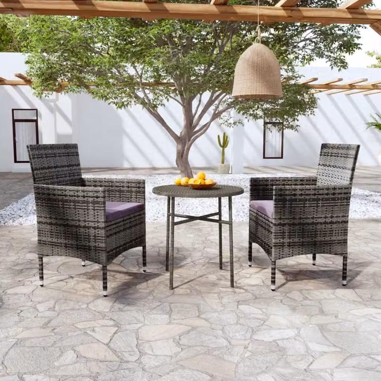 Maison Exclusive - Set da pranzo da giardino 3 pezzi in polyrattan grigio