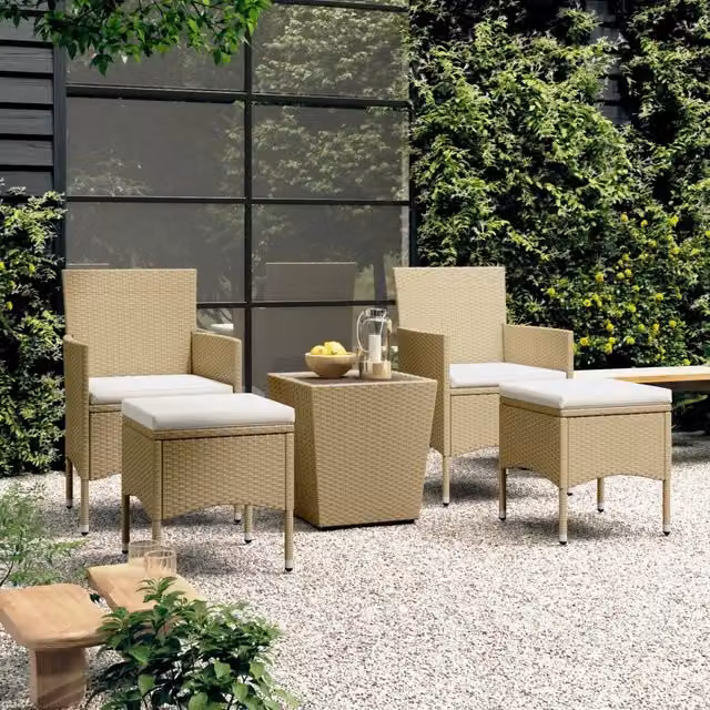Set Bistrot da Giardino 5 pz Polyrattan e Vetro Temperato Beige 3058370