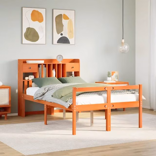 Letto Libreria senza Materasso Marrone Cera 135x190 cm in Pino 3322068