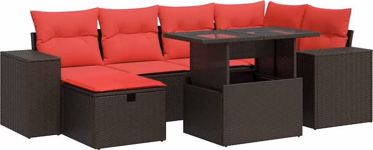 Set Divani da Giardino con Cuscini 7pz Nero Polyrattan Acacia
