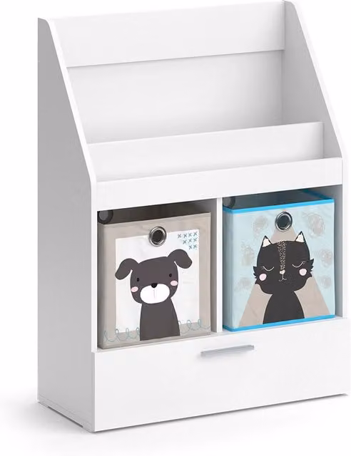 Libreria per bambini Vicco Luigi colore bianco con cassetto e scatole pieghevoli L: 72 cm, H: 96.2 cm – 1