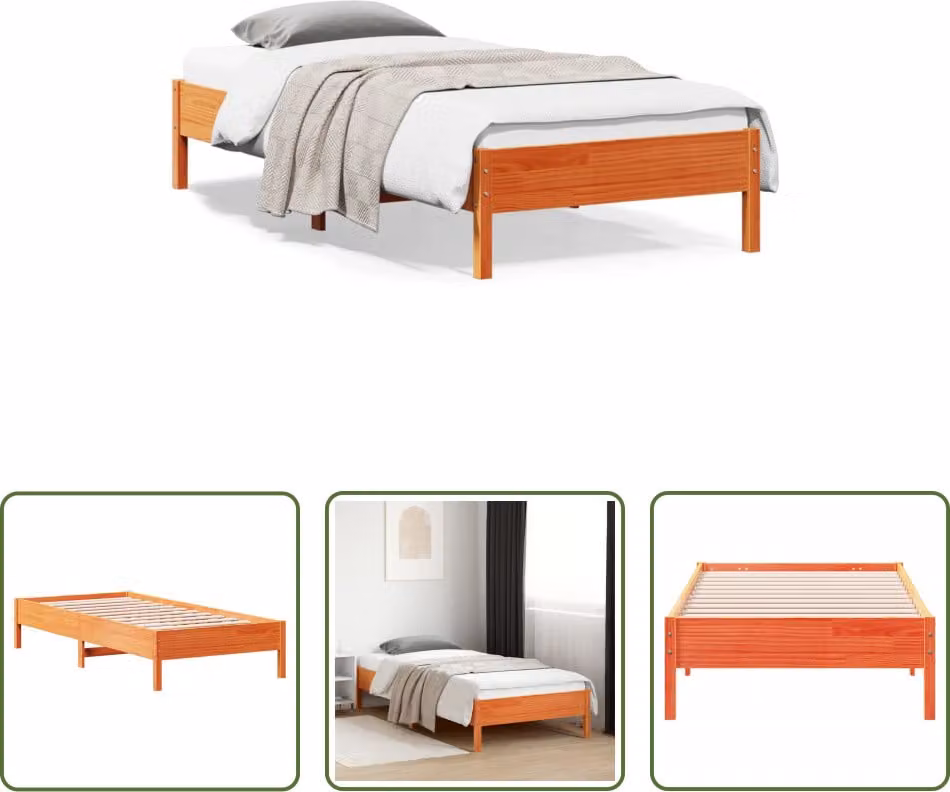 The Living Store letto in legno massiccio senza materasso cera marrone 100x200 legno di pino