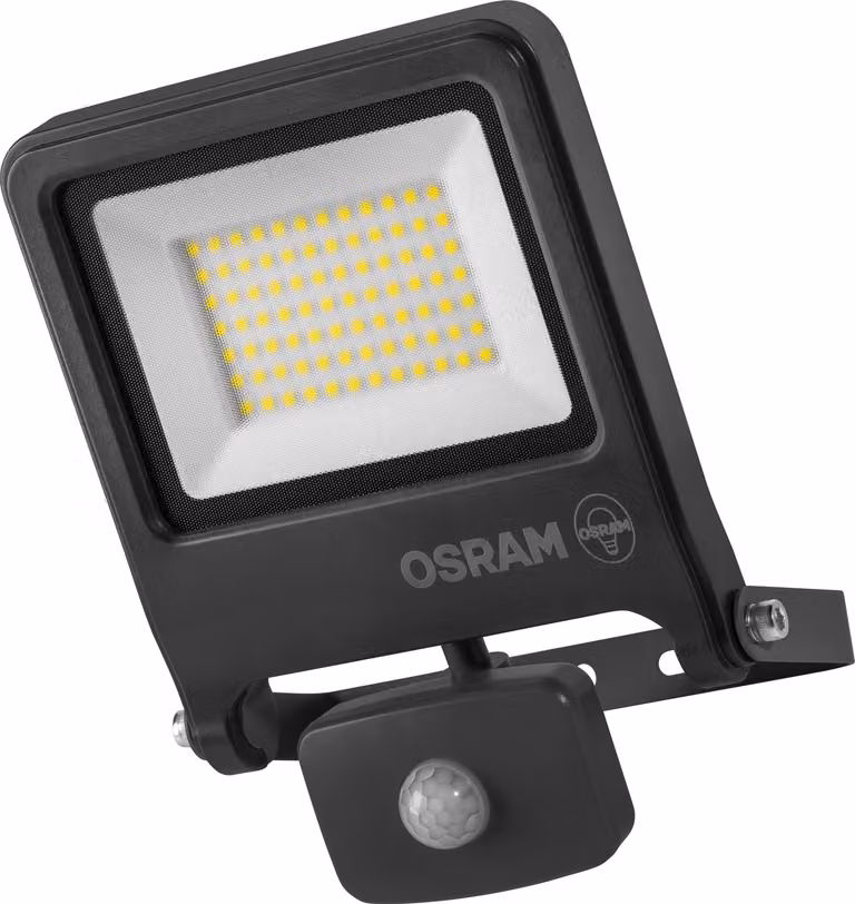 OSRAM ENDURA FLOOD PC 50W Proiettore LED con sensore, 3000K bianco caldo, 5000 lumen, IP44 Rilevamento del movimento del proiettore, portata fino a 9 m, grigio