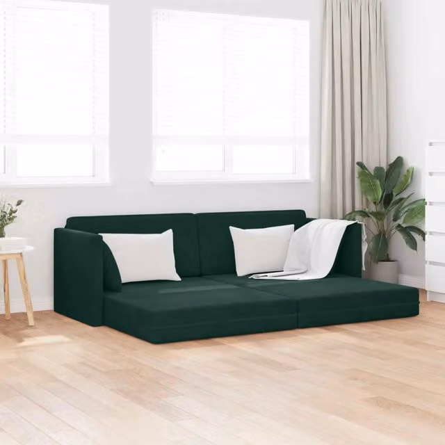Divano-letto da pavimento vidaXL in velluto verde con funzione letto e cuscini inclusi L: 213 cm, P: 70 cm, H: 77 cm – 1