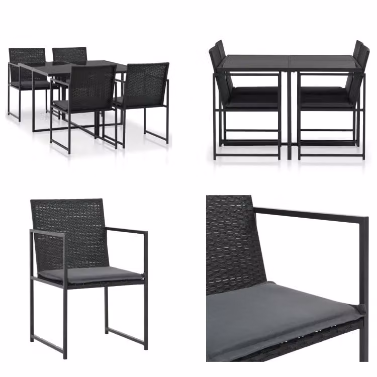 vidaXL Set da pranzo da giardino 5 pezzi con cuscini in poly rattan nero - Set da pranzo da giardino - Set da pranzo da giardino - Set da giardino - Set da giardino