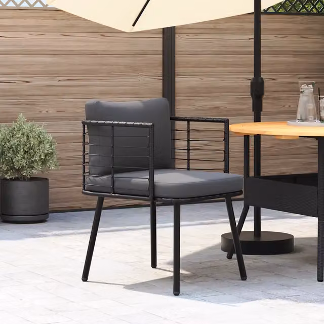 Poltrona da giardino moderna vidaXL in rattan e metallo con cuscini, colore nero e grigio