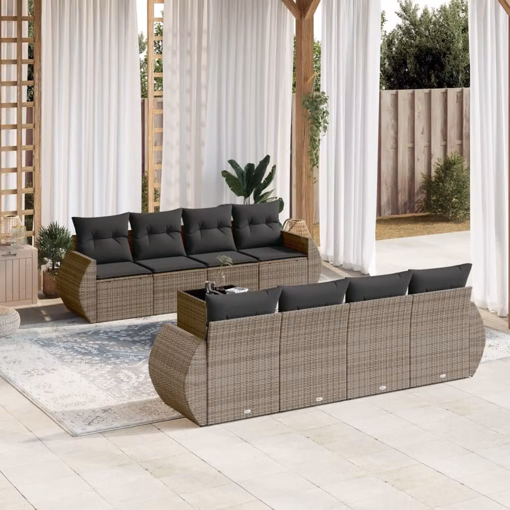 Maison Exclusive - Set Divano da Giardino 9 pz con Cuscini Grigio in Polyrattan
