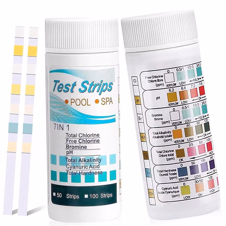 Strisce reattive per l'analisi dell'acqua delle piscine, 7 parametri, confezione da 100 pezzi, adatte per piscine e spa