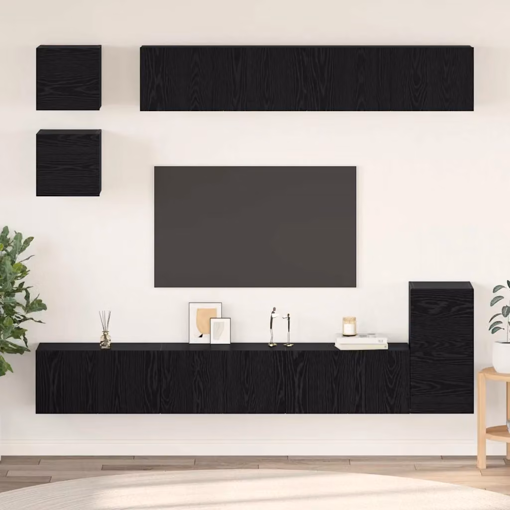 Set mobile TV moderno vidaXL da 8 pezzi in legno ingegnerizzato MDF colore Rovere e Nero