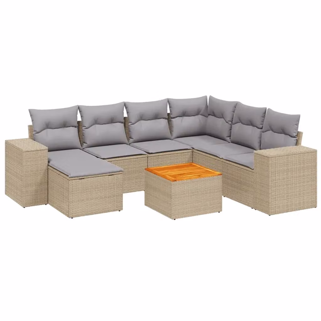 vidaXL Set Divano da Giardino 8 pz in Polyrattan con Cuscini Beige e Grigio – 2