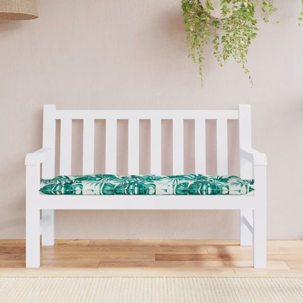 Cuscino per panca da giardino vidaXL con motivo a foglie, verde e bianco, L/P/H: 120 x 50 x 7 cm