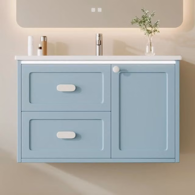 Mobile bagno sospeso 76x46x51 cm blu con lavabo e LED sensore