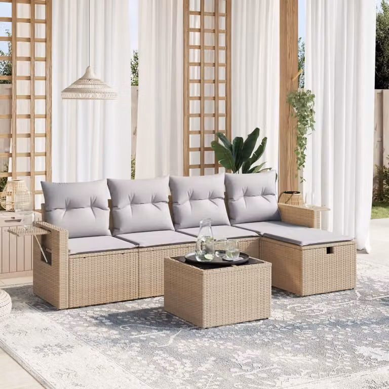 Maison Exclusive - Set Divano da Giardino 6 pz con Cuscini Beige Misto Polyrattan