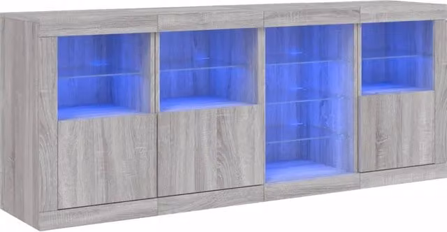 Credenza | Madia | Buffet da pranzo | Armadio da pranzo con Luci LED Grigio Sonoma 164x37x67 cm