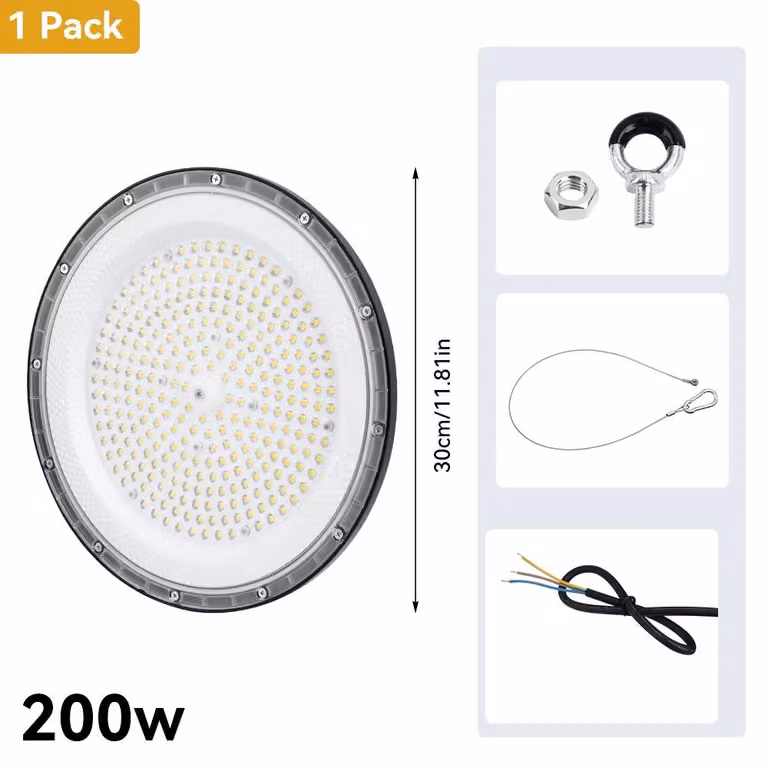 Lampada industriale a LED - Lampada da soffitto a forma di UFO - 200 W - 1 unità - 85–265 V - Luce bianca fredda - Alluminio - Adatta per interni/esterni